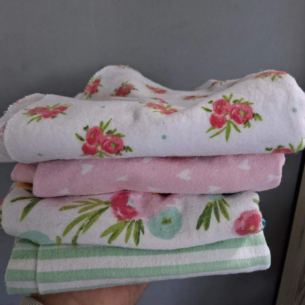 Vintage Y2K Baby Girl Receiving Blankets Lot Of 4 Pink Green Floral EUC